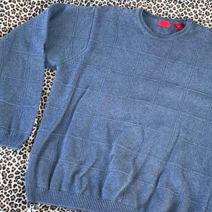 Vintage Izod XLT Square Patterned Gray Sweater 100% Cotton Long Sleeved Crew Nec